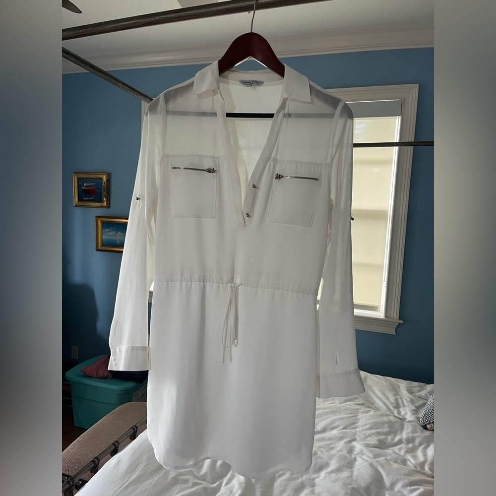 White Sheer Long Sleeve Dress